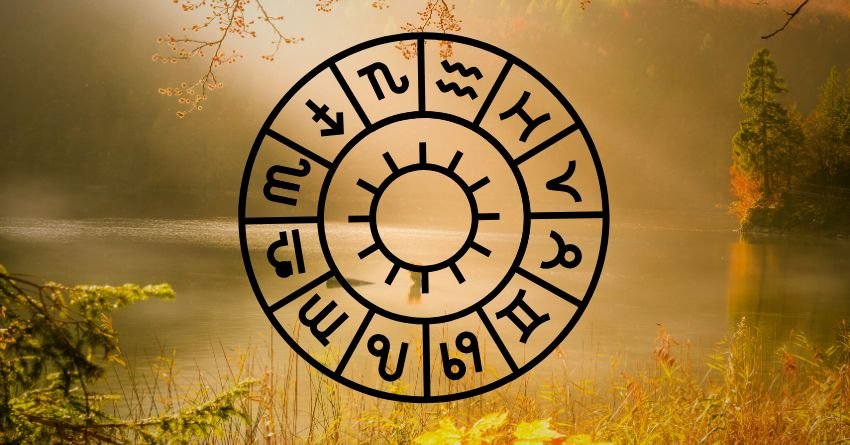 Zodiac wheel horoscope symbol on a mystical background