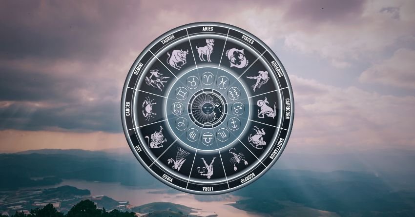 Zodiac wheel representing astrology and the twelve zodiac signs